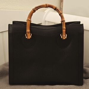 GUCCI DIANA Black Leather Tote Bamboo Handles